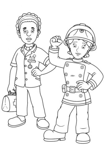 Пожарный распечатать раскраску - Девушки - Пожарный и Доктор