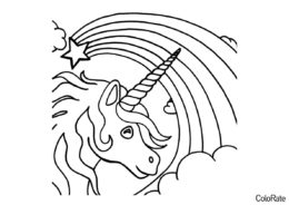 Единорог в облачном небе (Радуга) бесплатная раскраска на печать