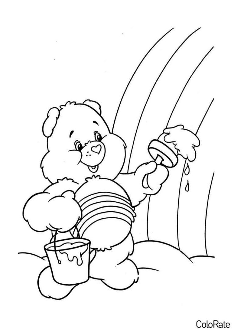 Раскраска Медвежонок красит радугу распечатать - Радуга