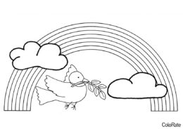 Птичка под радугой (Радуга) раскраска для печати и загрузки