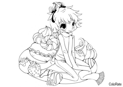Бесплатная раскраска Аниме девочка с фруктами распечатать и скачать - Раскраски из аниме