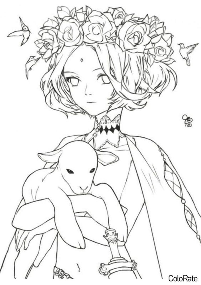 Раскраска Аниме девушка с барашком распечатать - Раскраски из аниме