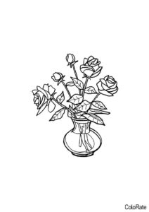 Бесплатная раскраска Ваза с розами распечатать на А4 - Букет цветов