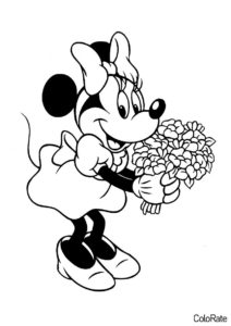 Букет цветов распечатать раскраску - Минни Маус с букетом