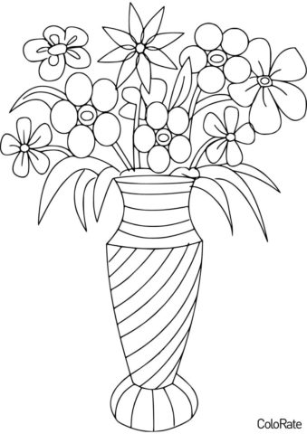 Букет цветов распечатать раскраску - Простые цветы в вазе