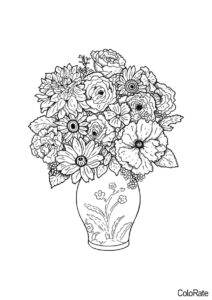 Разукрашка Цветочки в вазе распечатать на А4 - Букет цветов