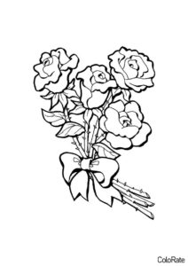 Цветы бесплатная разукрашка - Букетик из роз с бантиком