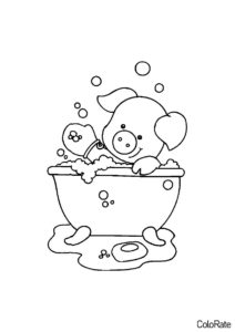 Поросёнок принимает ванну (Свинки, поросята) разукрашка для печати на А4