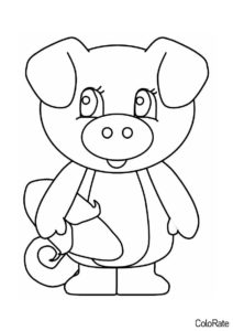 Бесплатная разукрашка для печати и скачивания Поросёнок с кукурузным початком - Свинки, поросята