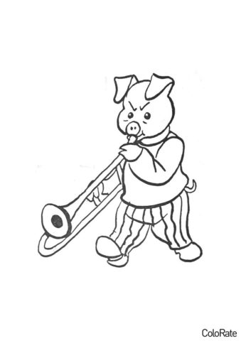 Раскраска Поросёнок с музыкальной трубой - Свинки, поросята