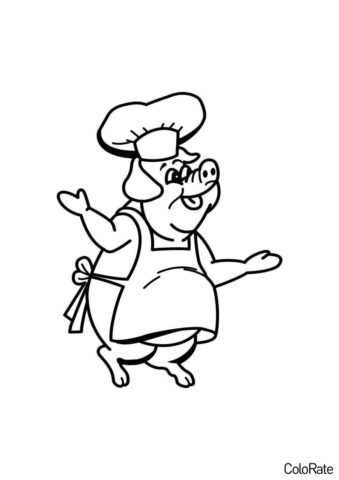 Раскраска Свинка - шеф-повар распечатать и скачать - Свинки, поросята