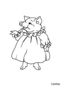 Свинья в изысканном наряде бесплатная раскраска - Свинки, поросята