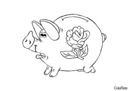 Раскраска Свинья-копилка с цветочком распечатать на А4 - Свинки, поросята