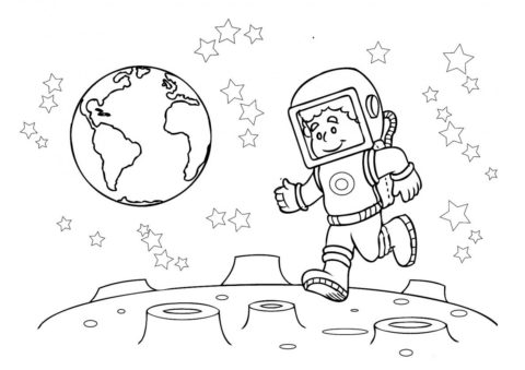 На поверхности луны раскраска распечатать на А4 - Космонавт