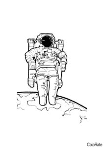 Бесплатная раскраска На фоне Земли распечатать и скачать - Космонавт