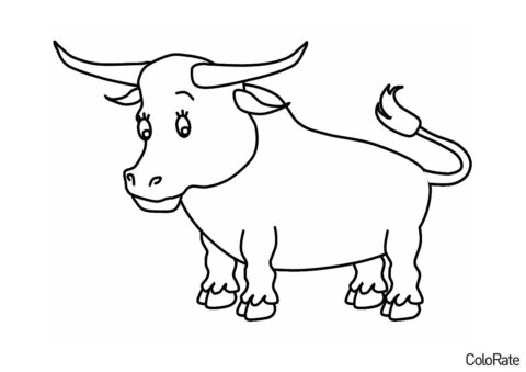 Маленький бычок (Коровы, быки, телята) бесплатная раскраска на печать