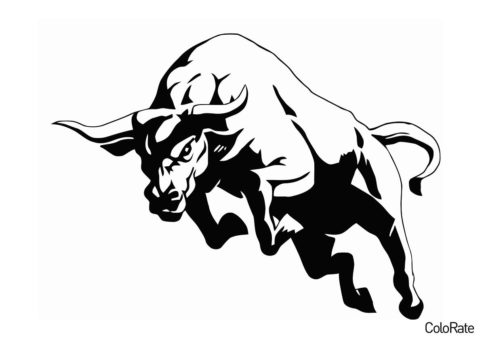 Раскраска Наступление быка распечатать на А4 - Коровы, быки, телята