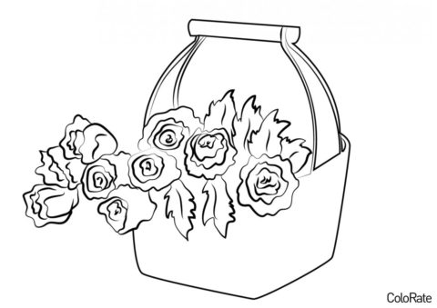 Бесплатная разукрашка для печати и скачивания Розы в корзинке - Роза