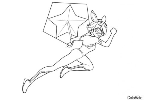 Раскраска Банникс с зонтиком распечатать на А4 - Леди Баг и Супер-кот