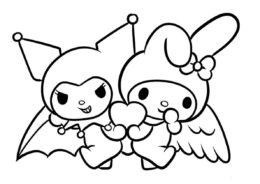 Бесплатная разукрашка для печати и скачивания Ангел и Демон - Onegai My Melody