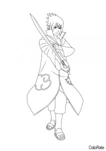 Бесплатная раскраска Саске Учиха с мечом - Наруто