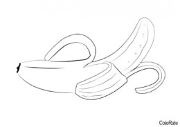 Банан распечатать раскраску на А4 - Наполовину очищенный банан