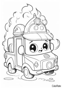 Милый пожарный автомобиль (Пожарная машина) бесплатная раскраска