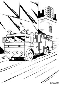 Раскраска Стильная пожарная машина распечатать на А4 и скачать - Пожарная машина