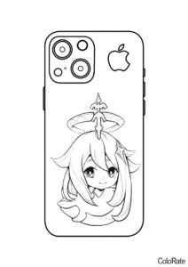 Раскраска Genshin Impact чехол на Айфон 12 распечатать на А4 и скачать - Айфон