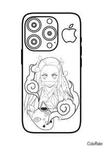 IPhone 14 - чехол с Незуко (Айфон) бесплатная раскраска на печать