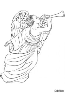 Ангел распечатать раскраску на А4 - Ангел с трубой