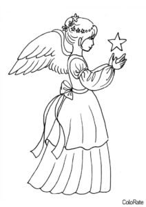 Ангел распечатать раскраску на А4 - Девушка-ангел со звездой