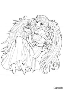 Прекрасный ангел (Ангел) бесплатная раскраска на печать