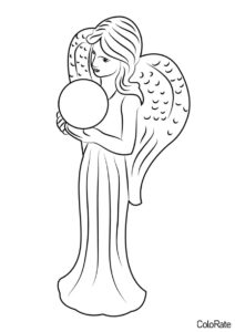 Ангел со стеклянным шаром (Ангел) бесплатная раскраска на печать