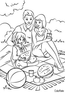 Пикник на свежем воздухе бесплатная раскраска - Семья