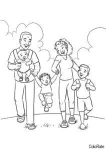 Счастливая семья на природе (Семья) разукрашка для печати на А4