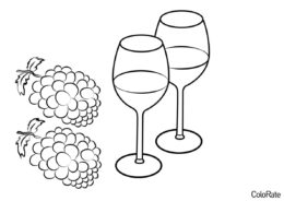 Разукрашка Виноград и бокалы вина распечатать на А4 - Виноград