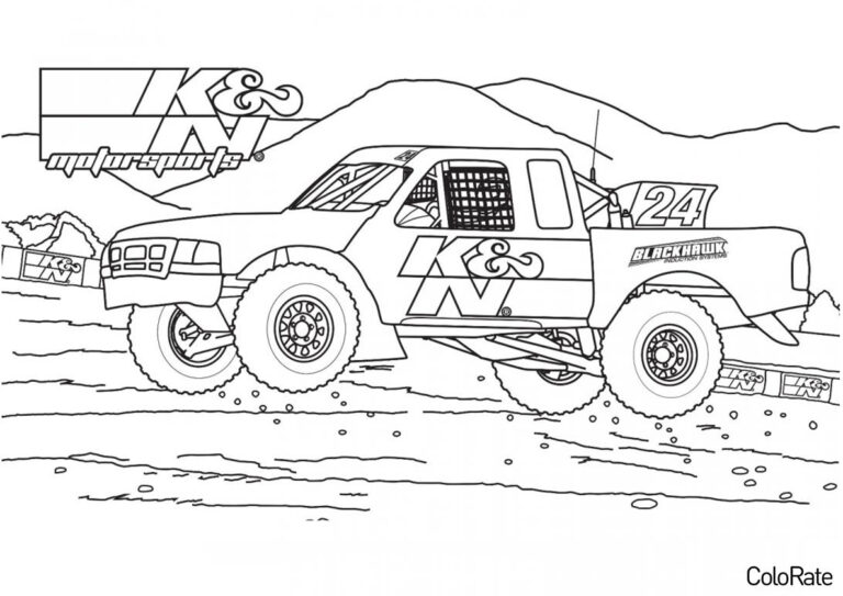 Раскраска Гонки по бездорожью распечатать - Гоночная машина