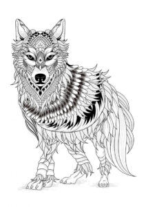 Разукрашка Сложный волк распечатать на А4 - Сложные раскраски