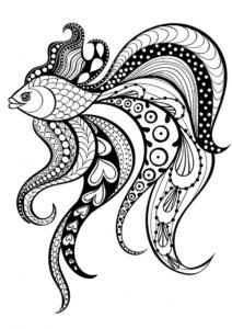 Яркая золотая рыбка раскраска распечатать бесплатно на А4 - Сложные раскраски