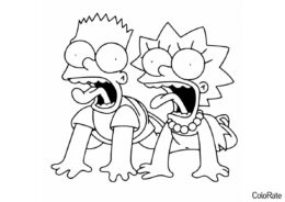 Разукрашка Барт и Лиза Симпсоны распечатать на А4 и скачать - Прикольные раскраски для девочек