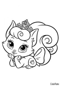 Разукрашка Милый котенок-принцесса распечатать и скачать - Прикольные раскраски для девочек