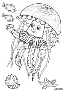 Морские раскраски распечатать раскраску - Веселая медуза