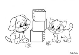 Животные и детские кубики разукрашка скачать и распечатать - Игрушки