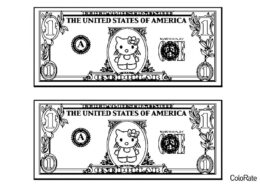 Банкнота Hello Kitty (Деньги) бесплатная раскраска