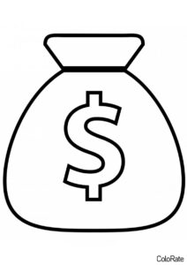 Мешок с долларами (Деньги) разукрашка для печати на А4
