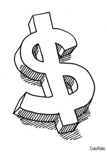 Символ доллара раскраска распечатать бесплатно на А4 - Деньги