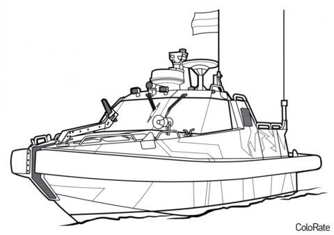 Бесплатная раскраска Военный катер распечатать на А4 - Корабли