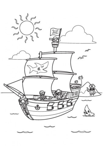 Пиратский парусник разукрашка скачать и распечатать - Корабли