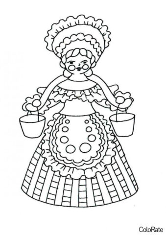 Раскраска Женщина с ведрами - Дымковские игрушки